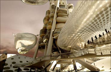 Eight helium-filled observation 'pods' will move up and down, each able to carry up to 80 people.