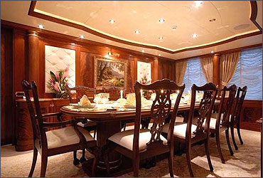 A dining room in a yacht.
