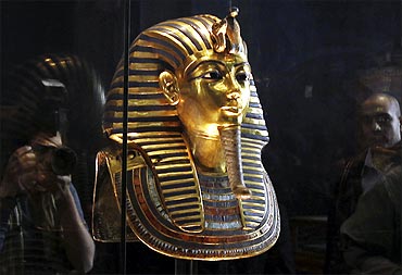 A golden funerary mask of King Tutankhamun is on display at the Egyptian Museum in Cairo.