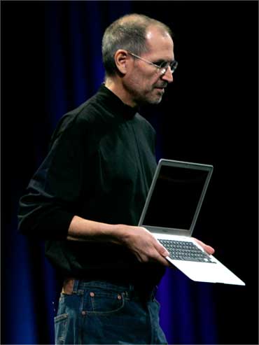 Jobs shows Apple's ultra thin notebook computer, 'MacBook Air' on Jan 15, 2008.