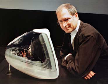 Jobs stands next to the iMAC DV Special Edition in Cupertino on Oct 5, 1999.