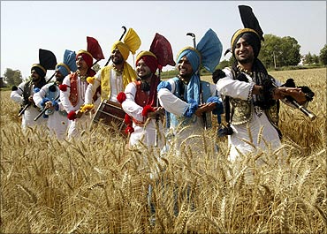 Youths perform the Bhangra, a traditional Punjabi dance.
