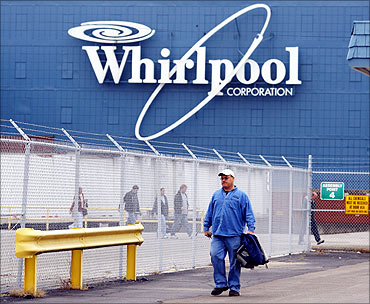 A worker walks out of the Whirlpool plant.