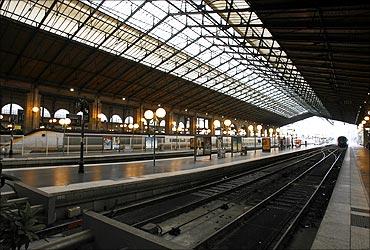 A view of the deserted Gare du Nord railway station in Paris.