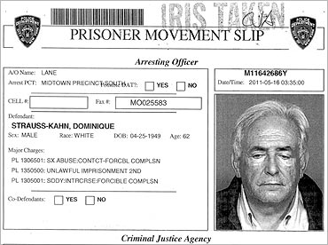 An NYPD prisoner movement slip for IMF chief Dominique Strauss-Kahn.