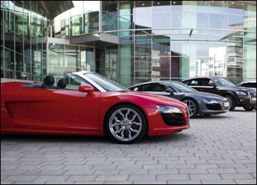 Audi cars on display.