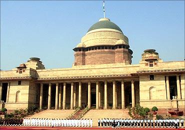 A ceremonial reception at the presidential palace in New Delhi.