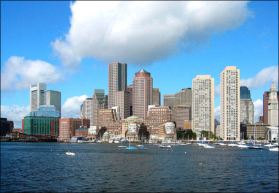 Skyline of downtown Boston's Financial District, seen from inner Boston Harbor.
