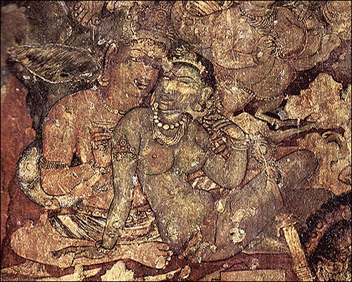 Sixth century paintings at the Ajanta Caves in Aurangabad, Maharashtra.