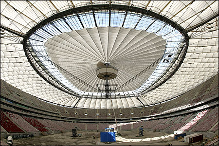 The construction site of Poland's National Stadium, built for Euro 2012 soccer championships, in Warsaw.