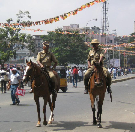Chennai City Mounted Police officers on patrol.