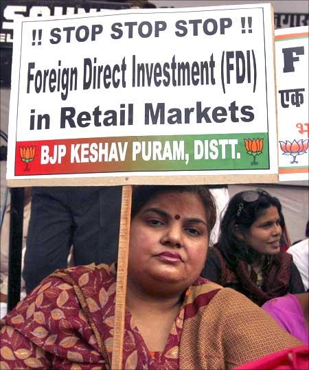 A BJP protest against the FDI in retail move