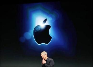 Apple CEO Tim Cook speaks at Apple headquarters in Cupertino, California.