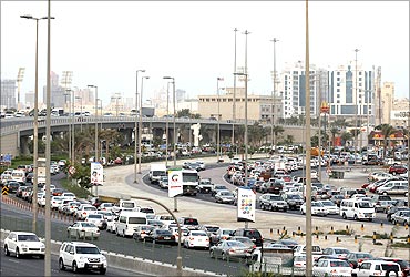 A traffic jam is seen on the Sheikh Isa Bin Salman Highway.
