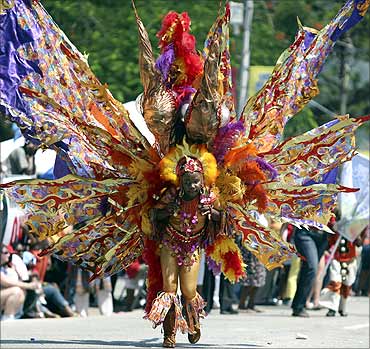 A reveller participates in the National Junior Parade in Port of Spain, Trinidad and Tobago.