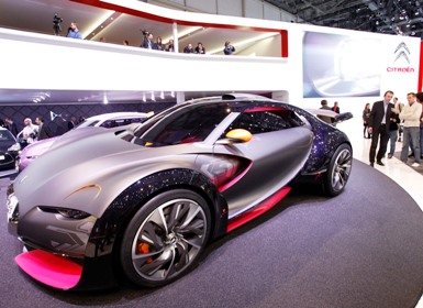 The new Citroen Survolt concept car is displayed on the exhibition stand of Citroen.