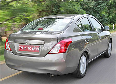 Rear view of Nissan Sunny.