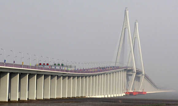 A general view shows the Hangzhou Bay Bridge in Ningbo.