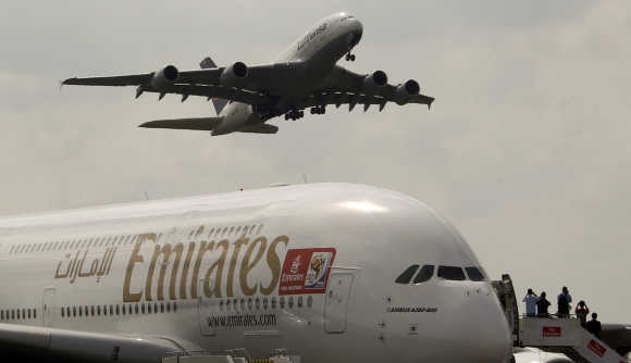 Emirates plane at Schoenefeld south of Berlin.