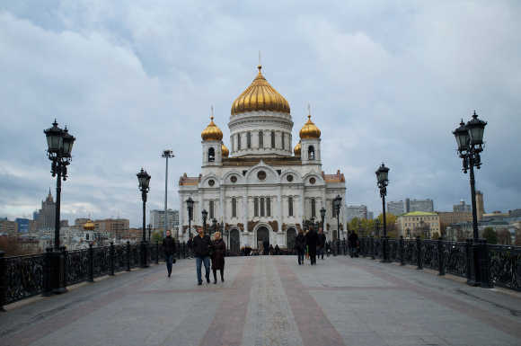 A general view of the Cathedral of Christ the Saviour in Moscow, Russia.
