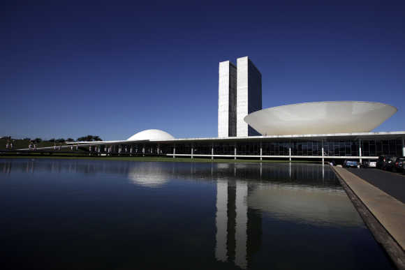 The Brazilian National Congress designed by architect Oscar Niemeyer is seen in Brasilia.