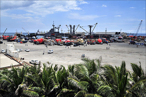 Somalia's seaport bustles with business as trucks come to offload ships of their cargo in Mogadishu.