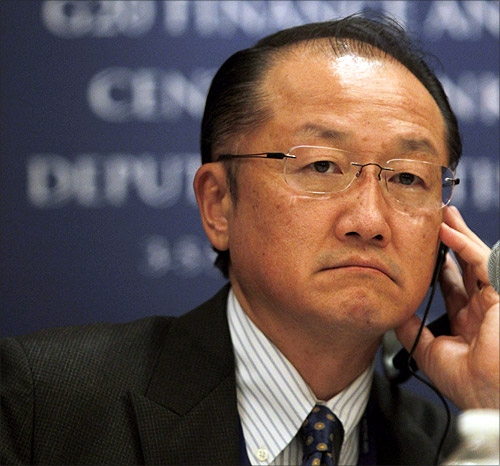 World Bank President Jim Yong Kim attends a news conference as part of the G20 meeting in Mexico City.