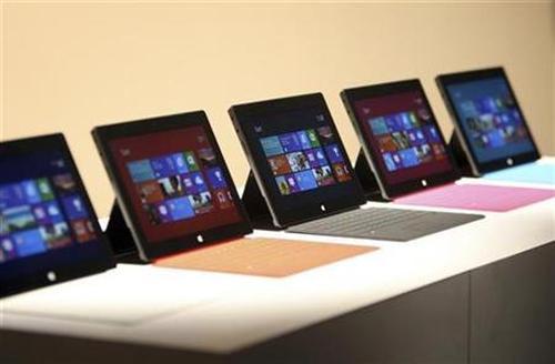 New Surface tablet computers by Microsoft are displayed at its unveiling