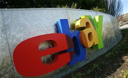 A sign is shown at the headquarters of eBay in San Jose, California.