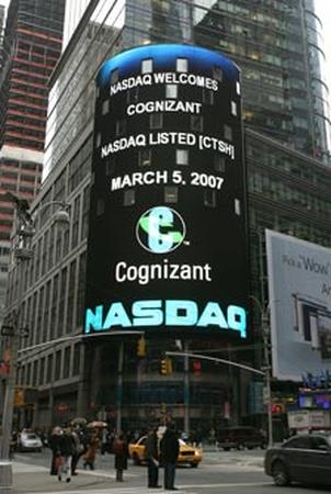 Cognizant logo on display on the NASDAQ headquarters in Times Square