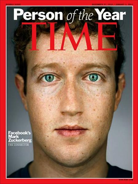 Mark Zuckerberg on the cover page of Time magazine.