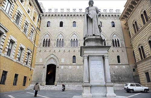 Monte dei Paschi headquarters is seen in Siena.