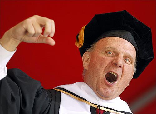 Steve Ballmer speaks at the University of Southern California's commencement ceremony in Los Angeles, California.