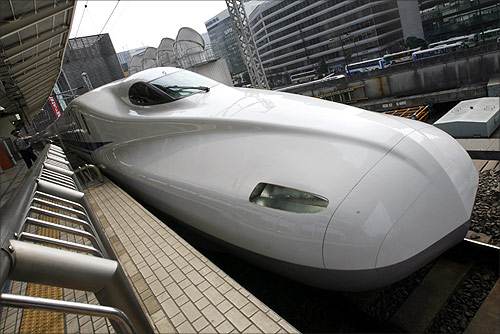 Japan Railway's new N700 bullet train stands at a platform of Tokyo Station.