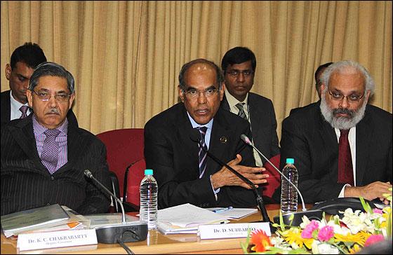 K C Chakrabarty, Deputy Governor, RBI, D Subbarao, Governor, RBI, Subir Gokarn, Deputy Governor(L to R).