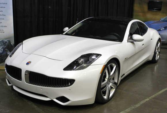 A Fisker Karma luxury plug-in hybrid car is seen in Santa Monica, California.