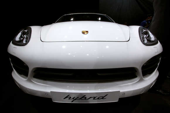 A Porsche Cayenne S 3.0 V6 Hybrid car of German car manufacturer Porsche is shown in Geneva.