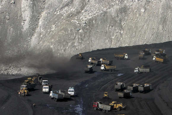 Miners work at the Gevra coalmines in Chhattisgarh.