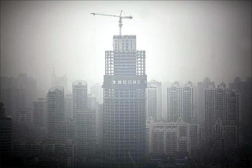 A view of downtown Shanghai on a hazy day.