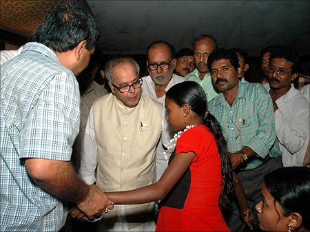 Pranab Mukherjee with his supporters.