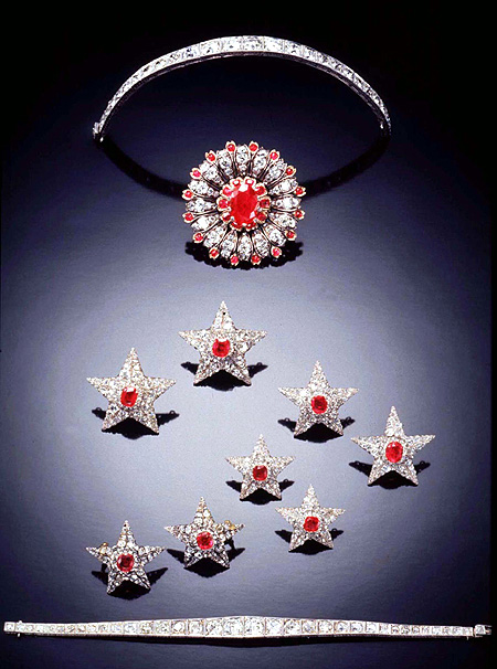 This set of eight ruby and diamond stars, made in the mid 19th century, originally in the collection of her Majesty Maria Isabella II, Queen of Spain.