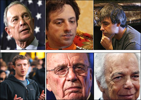 Top (L - R): Michael Bloomberg, Sergey Brin and Larry page; Bottom (L - R): Mark Zuckerberg, Rupert Murdoch, Ralph Lauren.