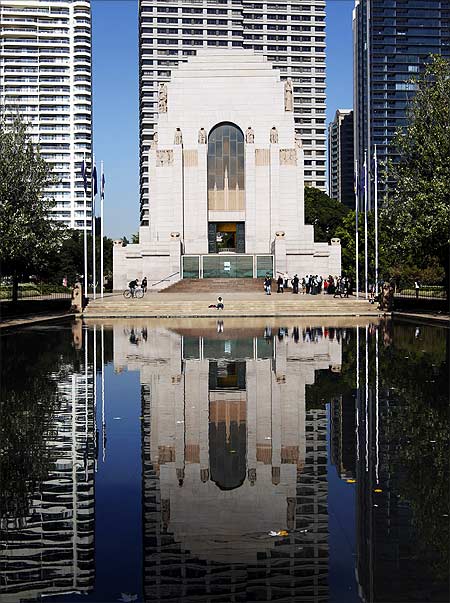 Tourists visit the ANZAC memorial building at Hyde park in central Sydney.