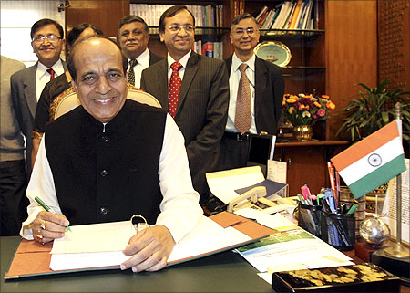 Dinesh Trivedi poses after giving the final touches to the Railway Budget.