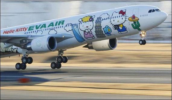 Eva Airways aircraft painted with Hello Kitty characters takes off at Narita international airport in Narita, east of Tokyo.