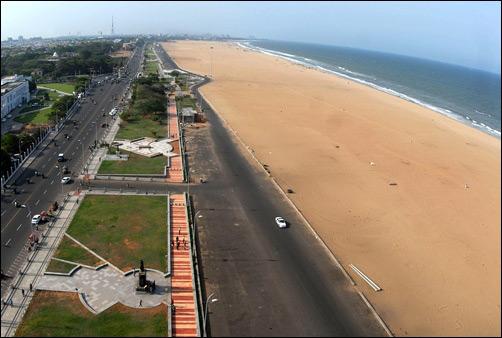 An aerial view of Marina beach.