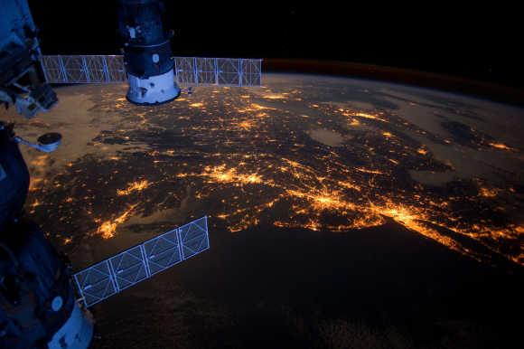 A nighttime view of the Earth from the space station.