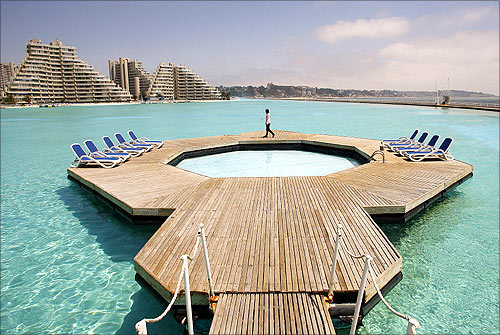 A view of the swimming pool at the resort of San Alfonso del Mar in Algarrobo city on the southern coast of Chile, some 100 km (62 miles) west of Santiago.