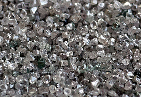 Displayed here are rough diamonds during their sorting process