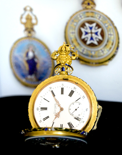 A gold enamel and diamond presentation watch, most probably made circa 1880 for King Ludwig II of Bavaria.